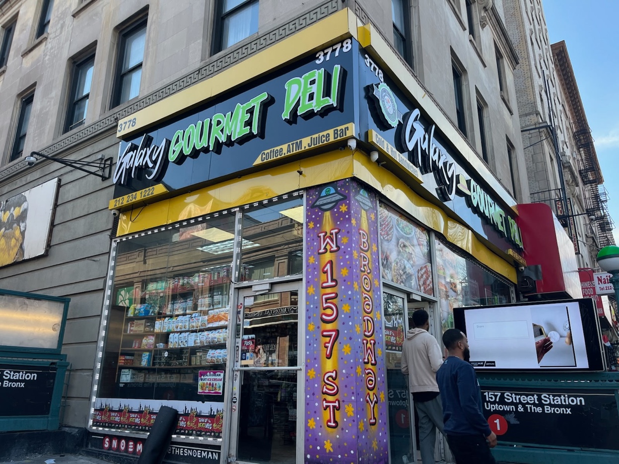 Security camera installation deli storefront Galaxy Gourmet Deli Broadway Washington Heights Manhattan NY